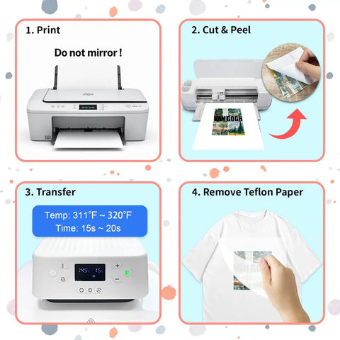 Steps for using Printable Heat Transfer Paper For Light Fabrics 8.5 By 11 Inches Pack Of 20 Sheets for Inkjet Iron On T Shirts