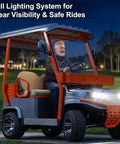 Heavy Duty Electric Golf Cart For Adults With 1800W Motor And 60V Battery Featuring Fixed Canopy Weather Guard Cruisin Smooth At 24 Mph Across 35 Mile Range Built Boss Tough For Park Or Hotel Shuttle Runs, equipped with full lighting system.
