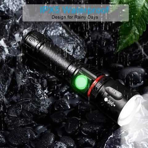 Magnetic LED Flashlight 360 COB Beast 5000 Lumen Waterproof Zoomable 4 Modes in rain showcasing waterproof feature