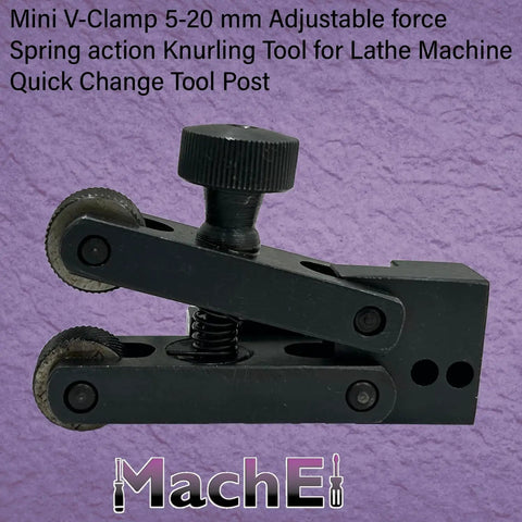 Mini V-Clamp Knurling Tool With Spring Action, 5-20 mm Capacity, Quick Change Tool Post Compatible, side angle view
