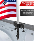 Badass Universal Truck Flag Pole Mount Holder For Pickup Rig Rust Proof Steel Clamps Fits One Point Two Inch Masts with flag attached