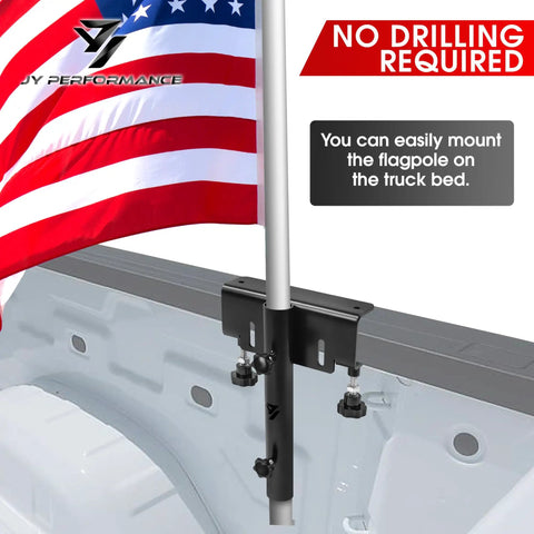 Badass Universal Truck Flag Pole Mount Holder For Pickup Rig Rust Proof Steel Clamps Fits One Point Two Inch Masts with flag attached