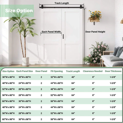 Diagram of door dimensions with 60 By 96 Inch Preassembled Three Lite Frosted Glass Bifold Barn Door With 64 Inch Track Kit.