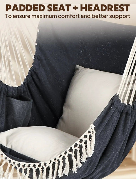 Hammock Chair Swing With Steel Spreader Bar Supports Up To 500 Lbs Two Cushions Included Portable Hanging Chair With Anti Slip Grooves