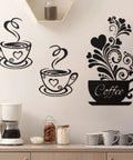 Four Piece Coffee Kitchen Wall Decal Set Removable Vinyl Wall Art Black Coffee Cup Designs For Home Cafe Shop Pub Decor DIY