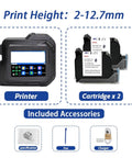 Snazzy 0.5 Inch Portable Mini Touchscreen Inkjet Printer For Quik QR Barcode And Expiration Date Labels With Two Ink Cartridges Lightweight Wireless Jet Printing Machine Super Handy Gadget with included cartridges and accessories.