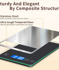 Pro Grade Digital Kitchen Scale With 33 Pound Capacity, Stainless Steel And Tempered Glass Surface, USB Rechargeable, display