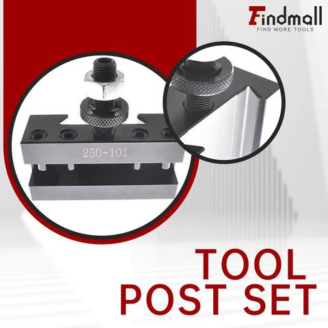 Close-up of AXA 6-Piece Wedge Type Quick Change Lathe Tool Post Set Pro Grade Built For Precision Boring And Facing Includes 250-101