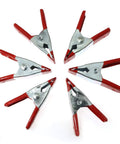 Red 10 Piece 2 Inch Stainless Steel Spring Clamps Set Crocodile Clips Heavy Duty Jaws Open With Vinyl Tips Ergonomic Grip For Electrical Projects DIY Soldering And Multi Purpose Metal Clips, six clips displayed