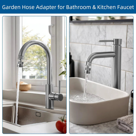 Garden Hose Adapter Kit With Faucet Aerator Key For Bathroom And Kitchen All In One Multi Thread Sink Swivel Faucet Aerator Adapter To Connect Garden Hose, chrome brass faucet with water flowing