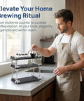 Keep Your Morning Brew On Lock With This Sleek Single Dose Coffee Bean Storage Rack Featuring Eight Smooth Glass Jars Precision Dosing Funnels And True One Way Seals For Every Chill Home Brewer, displayed in kitchen.