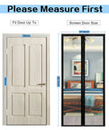 Transparent Magnetic Insulated Curtain for Screen Door, fits doors up to 36 by 82 inches, shown in bedroom setting.