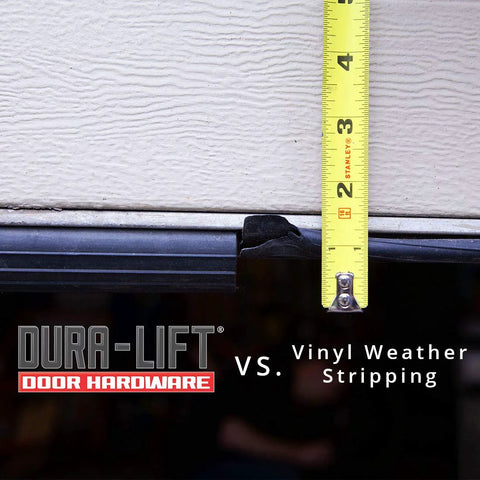 DURA-LIFT garage door double-T rubber weather seal for 8' wide doors; black rubber strip with tape measure.