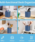 Blue Square Pen Holder Cup, Aluminum Desk Organizer For Pens And Pencils, Heavy Duty Metal Pencil Holder For Office, School, And Home