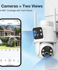 Dual Lens Solar Wireless Outdoor Security Cameras No Blind Spots With 2K Full HD Video And 360 Degree Pan Tilt Color Night Vision