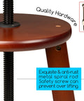Close-up of Wooden Drafting Stool With Adjustable Height For Artists Studio And Home Workspace, German Beech Wood Craft Chair, metal rod.