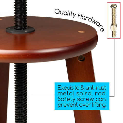 Close-up of Wooden Drafting Stool With Adjustable Height For Artists Studio And Home Workspace, German Beech Wood Craft Chair, metal rod.