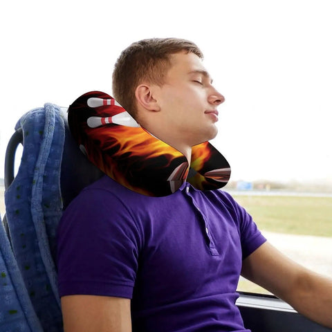 Man using U Shaped Travel Neck Pillow For Flights And Long Haul Trips Super Cozy Support For Head And Neck Ergonomic Napping Pillow
