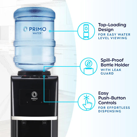 Image showing Top Loading Water Dispenser With Hot And Cold Water, 5 Gallon Bottle Compatible, featuring easy-use controls and spill-proof holder.