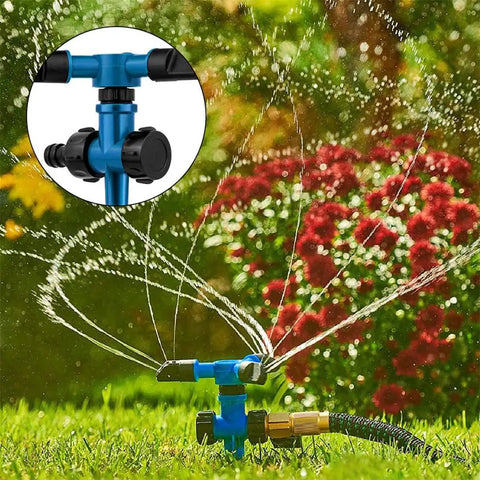 No Fuss Automatic Lawn Sprinkler System With 3 Adjustable Swivel Arms And 12 Nozzles 360 Degree Rotating Coverage in garden