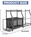 Side view of Garage Sports Gear Organizer Ball Storage Stand For Indoor Golf Bags And Gear, 62x35x15.75 inches dimensions shown