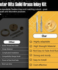 Comparison of inlay router bit bushing set features with benefits and drawbacks on black and yellow background.