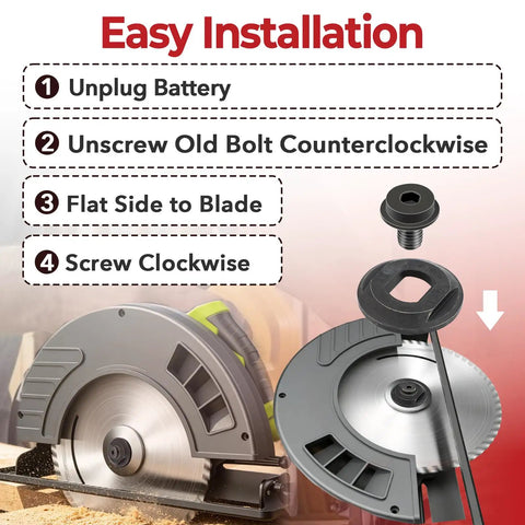 All In One Steel Outer Clamp Washer And Blade Bolt Kit That Fits DCS372 DCS390 DCS391 DCS392 DC310 DCS373 DC310K DC390B DCS393 For Circular Saws Pro Grade Replacement Parts installation guide with clamp washer and bolt.