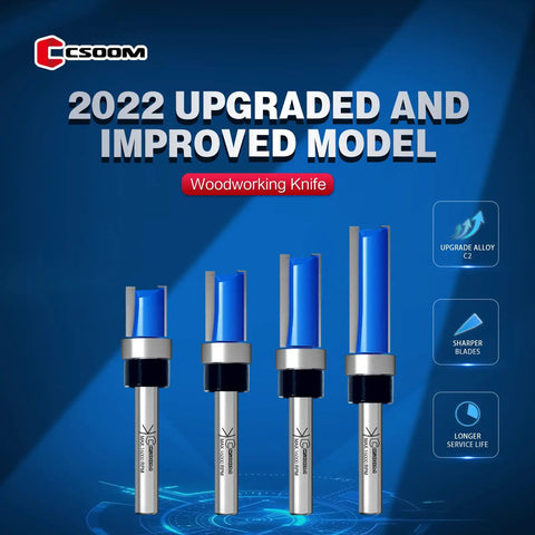 Workhorse Pro Grade Flush Trim Router Bit Set Four Piece One Quarter Inch Shank Carbide Tipped premium alloy woodworking tools