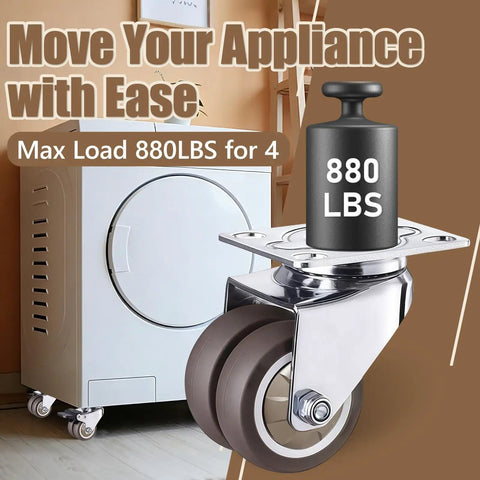 2 Inch Double Wheel Swivel Caster Wheels Set Of 4 Rubber Heavy Duty Casters With 880 Lbs Load Capacity Ideal For Workshop, Garage, Storage Racks And Office Furniture, Includes 2 Brakes And 2 Non Brake Wheels, shown with dryer