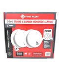 Combo Smoke And Carbon Monoxide Alarm With Interconnect, Hardwired Power, Battery Backup, Voice And Location Alerts, Easy To Install, Model SMCO100V-AC, 2-Pack in packaging