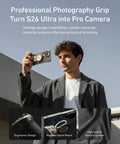 Man using Phone Camera Master Grip Kit For Samsung Galaxy S26 Ultra With Case And 10X Flash 2in1 ND16 Filter in urban setting