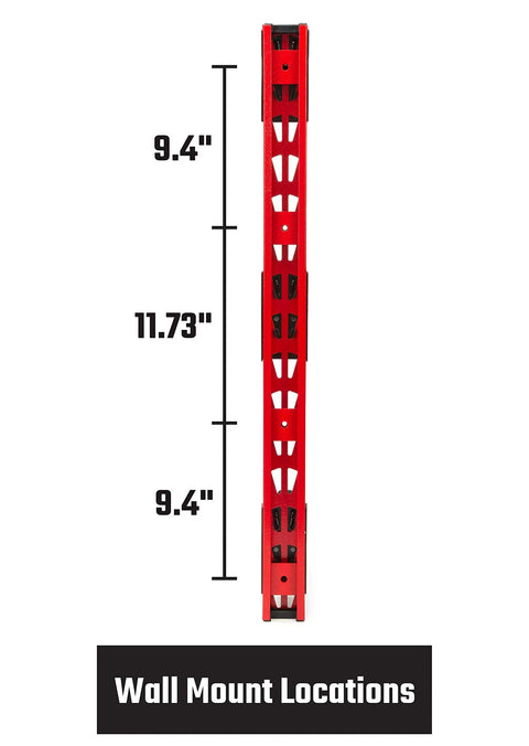 Beefy Six Arm Cantilever Wall Mount Rack For Wood, Lumber Or Pipe Storage upright showing wall mount locations and dimensions