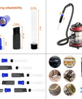All Purpose Universal 14 Piece Vacuum Attachment Kit For Wet And Dry Vacuums showing attachments and vacuum cleaner usage.