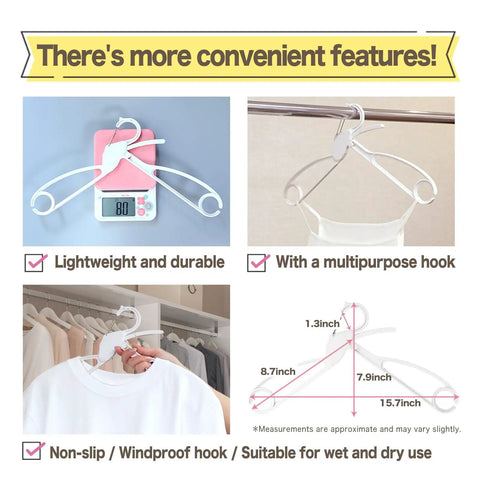 One Touch Quick Release Hangers With Collapsible Neckline Protection, Space Saving Cascading Closet Organizer features overview