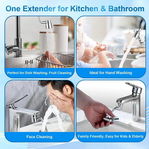 Flexible Swivel Faucet Aerator Extension Featuring Dual Flow Modes And Four Joint Bend Design For Complete Sink Coverage during dish washing.