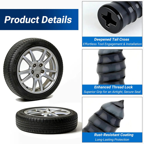 21 Piece Tire Repair Kit With Premium Spiral Screw In Plugs, Quick Puncture Fix In Minutes, No Jack Needed, product details shown