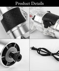 Close-up of Compact Palm Wood Router Kit 110V 800W showing motor detail, transparent base, and power cord for woodworking.