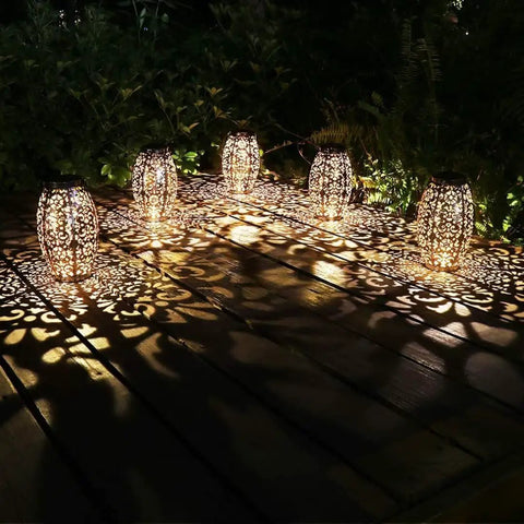 Cool Solar Lantern Lights For Hanging Or Table Outdoor Night Glow For Patio Courtyard Garden With Unique Patterned Hollowed Design