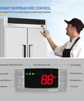 Smart temperature control panel on Heavy Duty 49 Cubic Foot Commercial Reach In Refrigerator Two Door Fridge Cooler.