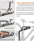 Ebike Repair Stand with adjustable clamp for frames 25-45mm, shown securing bike at comfortable height, stable steel frame