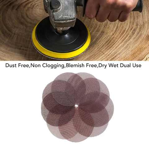 Premium 50 Pack Mesh Sanding Discs With Hook And Loop Backing For Drywall Plus Wood And Metal, Dust Free Grit Design on sander.