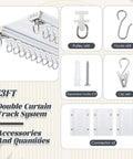 Beefy Heavy Duty Double Curtain Track Set With Ceiling Mount Aluminum Rail For Living Room, Adjustable 3 To 13 Feet, Room Divider Track System, Includes Curtain Slide, Pulleys, Hooks, Clips, Screws And End Caps. 13 ft double curtain track hardware set with pulleys, hooks, clips and connectors