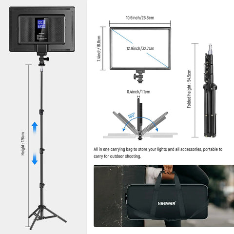 Two Pack 13 Inch LED Video Light Panel Kit Bi Color Dimmable With Tripod Stands 4000mAh Battery 3200K To 5600K CRI 97 Plus USB included