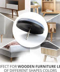 Image showing a Nail On Furniture Sliders 16 Pack For Chair Legs One Point Five Inch Premium Floor Protectors With Steel Nails on various wooden furniture legs.