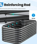 Oval Galvanized Raised Garden Bed Kit With Strengthened Crossbar For Tall Metal Planter Box To Grow Veggies In Outdoor Backyard 6 By 3 By 2 Feet Dark Gray with reinforcing rod detail