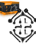 Jeep Liberty Front Upper Control Arms Kit 10Pc Replacement For 2002 2003 2004 2.4L 3.7L With Lower Ball Joints Inner And Outer Tie Rods Sway Bar Links Front End Suspension Upgrade For Smoother Tighter Steering. 10-piece black suspension kit shown with control arms, ball joints, tie rods, and sway bar links