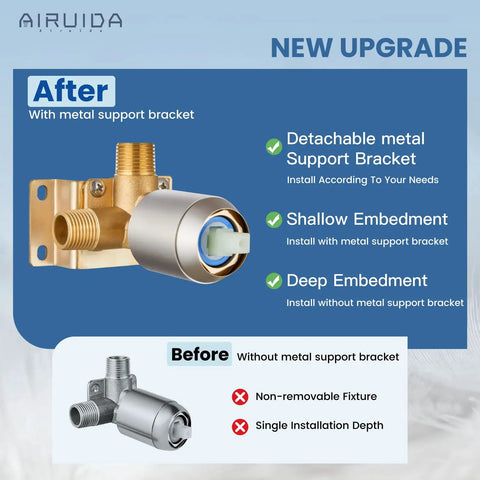 Shower Faucet Set And Handle Kit For Ceiling Mount Rainfall System upgrade with metal support bracket for valve installation