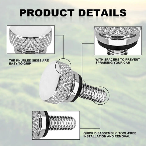 Tough As Nails Silver Aluminum Motorcycle Seat Screws For Harley Davidson Bikes Quick Swap Install Rust Proof Hardware with knurled grip design.