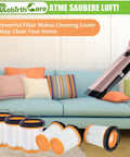 12 Pack WV201 Filter Replacement For Wandvac ION W1 S87 with handheld vacuum, showing high-efficiency filters on a sofa.