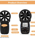 866A HVAC Anemometer Pro CFM Air Flow Meter With USB Handheld Wind Speed Temperature Humidity And Dew Point Gauge For Ductwork And HVAC Pros Boss Level Airflow Monitoring Device, front and back view